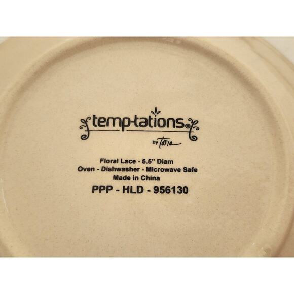 BREAD BUTTER PLATES-TEMPTATIONS-Floral Lace-Red Blue-Basket Weave Pattern-SET 4 - Picture 9 of 11